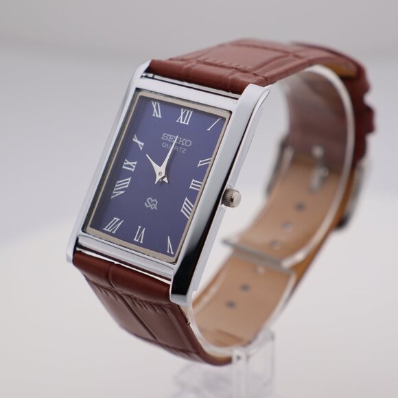 Seiko Slim Vintage Quartz Men's Wrist Watch Blue Dial with new Camel Strap - Picture 4 of 6